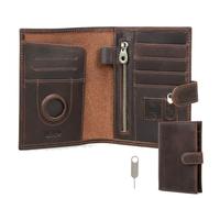 CONTACTS Porte-passeport en cuir pleine fleur avec fente Airtag RFID Passport Wallet avec outil de retrait de carte SIM, marron foncé, Uni
