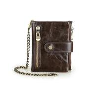 Contacts Portefeuille à chaîne pour homme - Portefeuille antivol en cuir Crazy Horse - Porte-monnaie à deux volets pour homme - Fermeture éclair - Blocage RFID, marron, Vintage