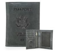CONTACTS Portefeuille de passeport Airtag en cuir pleine fleur avec blocage RFID fait à la main, gris, Badge classique