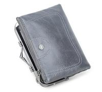 CONTACTS Portefeuille en cuir pleine fleur pour femme avec fermoir à baiser, petit portefeuille vintage à deux volets avec blocage RFID (gris)