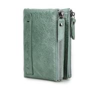 Contacts Portefeuille en cuir souple pour homme et femme, petit porte-monnaie à deux volets, double fermeture éclair, porte-cartes avec blocage RFID (gris vert), Gris/vert, Classique