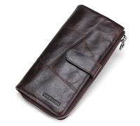 CONTACTS Portefeuille en Cuir véritable à Deux Plis pour Rangement avec Longue Fermeture pour 12 Cartes (Marron Foncé)