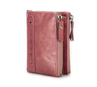 CONTACTS Portefeuille en cuir véritable à double fermeture éclair pour homme et femme - Petit porte-monnaie à deux volets avec blocage RFID, Beige rose., Minimalisme