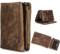 Contacts Portefeuille en Cuir véritable à Trois Volets pour Hommes Portefeuille à glissière (Dark Brown)