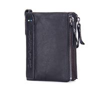 Contacts Portefeuille en cuir véritable pour homme - Double poche zippée, Noir , Taille unique, Minimaliste