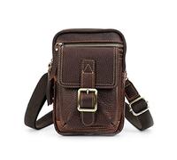 Contacts Portefeuille Homme en Cuir avec Petit Sac de Ceinture et Ceinture téléphone Portable (Rouge-Marron)