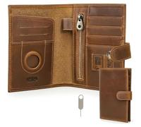 CONTACTS Portefeuille Passeport en Cuir véritable avec Blocage RFID pour Homme avec Fente pour AirTag, Organisateur de Cartes, Pochette Mince pour Voyage en Famille