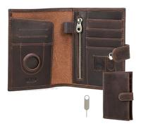CONTACTS Portefeuille Passeport en Cuir véritable avec Blocage RFID pour Homme avec Fente pour AirTag, Organisateur de Cartes, Pochette Mince pour Voyage en Famille
