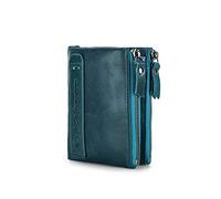 CONTACTS Portefeuille Porte-Monnaie pour Homme en Cuir Bifold Double Fermeture à glissière (Bleu)