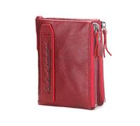 Contacts Portefeuille Porte-Monnaie pour Homme en Cuir Bifold Double Fermeture à glissière (Rouge)