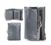 CONTACTS Portefeuille pour femme avec blocage RFID et verrou à baiser, porte-monnaie compact en cuir véritable à deux volets avec poche zippée vintage, porte-cartes de crédit petit avec fenêtre pour