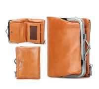 CONTACTS Portefeuille pour femme avec blocage RFID et verrou à baiser, porte-monnaie compact en cuir véritable à deux volets avec poche zippée vintage, porte-cartes de crédit petit avec fenêtre pour