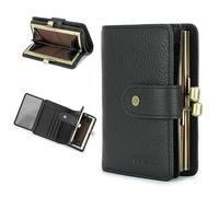 Contacts Portefeuille pour femme avec verrouillage RFID 11 emplacements pour cartes en cuir avec fenêtre d'identification, Noir , S, Décontracté