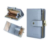 Contacts Portefeuille pour femme avec verrouillage RFID 11 emplacements pour cartes en cuir avec fenêtre d'identification, bleu clair, S, Décontracté