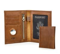 CONTACTS Portefeuille pour Passeport en Cuir véritable avec Blocage RFID pour Homme avec Fente pour AirTag, Organisateur de Cartes, Pochette Mince pour Voyage en Famille