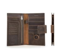 Contacts Portefeuille pour passeport pour homme en cuir véritable avec blocage RFID avec fente AirTag et organiseur de cartes fin pour voyage en famille, Marron foncé - L, Carry 1-4 passport, Rétro