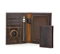 Contacts Portefeuille pour passeport pour homme en cuir véritable avec blocage RFID avec fente AirTag et organiseur de cartes fin pour voyage en famille, Marron foncé - S, Carry 1-4 passport, Rétro