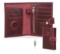 CONTACTS Portefeuille pour Passeport pour Homme en Cuir véritable avec Blocage RFID avec Fente AirTag et Organiseur de Cartes Fin pour Voyage en Famille, Rétro