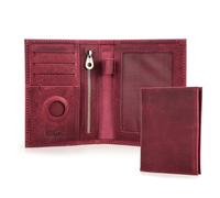 CONTACTS Portefeuille pour passeport pour homme en cuir véritable avec blocage RFID avec fente AirTag et organiseur de cartes fin pour voyage en famille, Rouge - S.