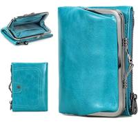 CONTACTS Portefeuille RFID pour Femme avec Fermeture à Baiser, Cuir Porte-Monnaie Compact à Deux Volets avec Poche zippée, Porte-Cartes de crédit, Petite Pochette avec fenêtre Bleu