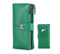 Contact's Portefeuille Turnlock pour femme en cuir Airtag avec fermeture éclair - Support de téléphone RFID à deux volets, vert, Vintage