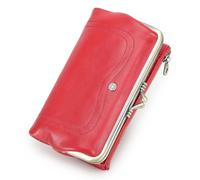 CONTACTS Portefeuille vintage en cuir de chèvre pleine fleur pour femme avec blocage RFID et fermeture éclair (rouge)