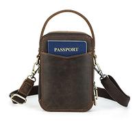 Contacts Sac à bandoulière en cuir véritable pour homme, petit sac à bandoulière pour voyage, université, école, sac à main latéral, café