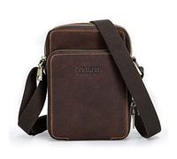 Contacts Sac à bandoulière en cuir véritable pour homme, petit sac à bandoulière pour voyage, université, école, sac à main latéral, marron foncé, Taille unique