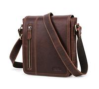 Contacts Sac à bandoulière en cuir véritable pour homme, sac à bandoulière pour ordinateur portable de 7,9", sac à bandoulière antivol pour documents professionnels, café, Medium