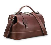 CONTACTS Sac à main en cuir véritable pour femme avec serrure - Sac à bandoulière vintage - Poignée sur le dessus - Avec fermoir en métal - Ouverture du cadre, Rouge Marron L