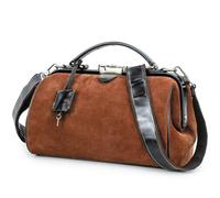 CONTACTS Sac à main en cuir véritable pour femme avec serrure - Sac à bandoulière vintage - Poignée sur le dessus - Avec fermoir en métal - Ouverture du cadre, café, Small