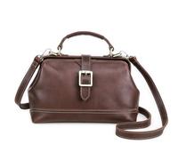 Contacts Sac à main pour femme en cuir pleine fleur avec poignée sur le dessus - Sac fourre-tout vintage avec fermoir en métal et ouverture du cadre, marron, Small