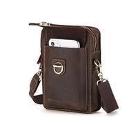 Contacts Sac banane en cuir véritable pour homme, petite taille, sac à main, pochette pour téléphone, sac à main pour sport, randonnée, camping, Café foncé, Taille unique, Housse de passeport