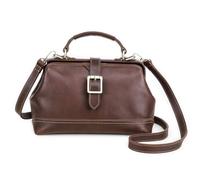 Contacts Sac de médecin pour femme en cuir pleine fleur avec poignée sur le dessus, sac à main, sac fourre-tout vintage avec fermoir en métal et ouverture du cadre, rouge/marron