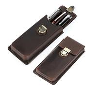 Contacts Trousse à crayons en cuir véritable, porte-stylo vintage et étui de protection pour stylo, accessoire de bureau élégant, boîte de rangement pour crayons, marron