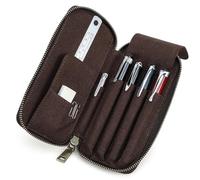 CONTACTS Trousse à stylos en cuir avec 4 emplacements, fermeture éclair, pochette à crayons, sac de papeterie pour homme/femme, pochette à stylos vintage avec fente pour carte