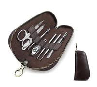 CONTACTS Trousse de manucure en cuir fait à la main - Pochette vide de voyage pour coupe-ongles pour homme - Pochette à outils personnels en cuir pleine fleur avec 7 boucles élastiques - Marron