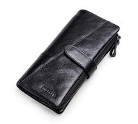 Contacts Véritable Cuir Femmes Secrétaire Zipper Phone Bourse Portefeuille d'embrayage (Noir)