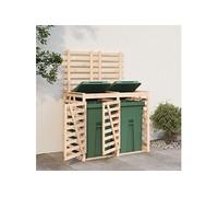vidaXL Abri pour poubelle double sur roulettes bois massif de pin, rangement des poubelles à roulettes, magasin de poubelles