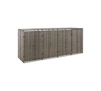 vidaXL Abri pour poubelle quadruple Résine tressée 274x80x117 cm Gris