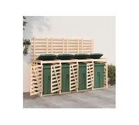 vidaXL Abri pour poubelles quadruple sur roulettes Bois massif de pin avec porte et couvercle