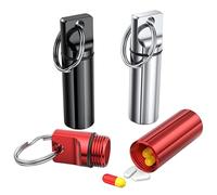 Contauteur de pilules de chaîne-clés 3 pcs, conteneur pilules en alliage en aluminium imperméable portable pour pique-nique et camping, sac voyage, porte-aiguille en coton