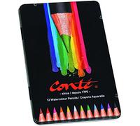 Conté Crayons de Couleur Aquarellables pour Adultes - Couleurs Assorties, Boîte en Métal de 12 + 1 Pinceau