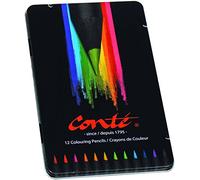 Conté Crayons de Couleur - Couleurs Assorties, Boîte en Métal de 12