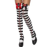 Conte de Fées Alice Bas Auto Fixant Chaussettes Noir Blanc + Red Nœud