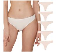 Conte elegant Lot de 5 Strings en Coton pour Femmes - Invisibles sous Vêtements - Slip Respirant avec Bande élastique - Tangas avec Taille Basse - LST 2000 - Naturel - Taille 94