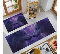 Conte Fées Sombre 2 Pièces Tapis de Cuisine, Antidérapant Absorbant Lavable en Machine,Violet Tapis de Coureur, Loup Blanc sous La Lune Imprimé Paillasson Cuisine, 40x60+40x120cm