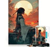 Contemplation d'un samouraï au Coucher du Soleil Puzzle de 1000 pièces pour Adultes Jeu de réflexion Intelligent Activité à la Maison Découpe Lisse Surprise de Noël (50x75cm)