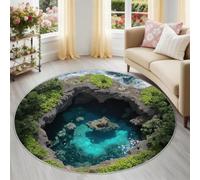 Contemporain Rustique Tapis Rond 160 cm Paysage Nature Grotte Roche Végétation Salon Rond de Chambre Lavable en Machine Tapis Descente de Lit AntidéRapant pour Salle à Manger Bureau