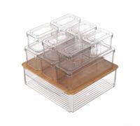 Contenant Alimentaire 4L avec Planche à Découper Intégrée(Ten-piece set) | Couvercle pour bois naturel, design transparent, organisation optimale, matériau PET sûr, pour facile à nettoyer